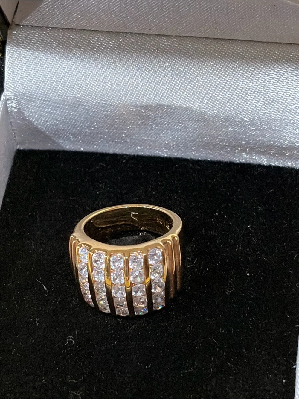 Vintage Seta Gold Tone Multi Row Pave Wide Statement Cocktail Band Ring Boxed